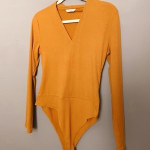 Tresics Mustard Yellow V Neck body Suit, Size S
